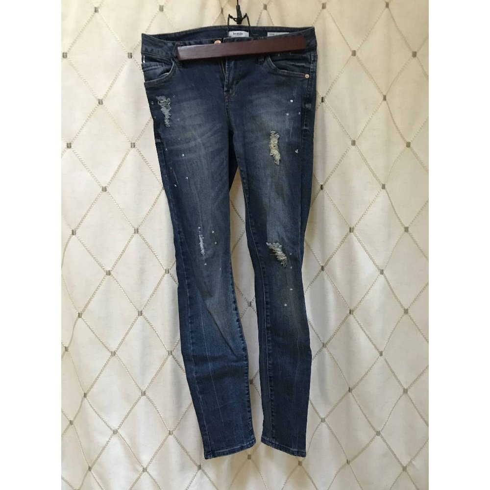 Kensie Jeans Paint Splash Blue Denim Skinny Sz 26
